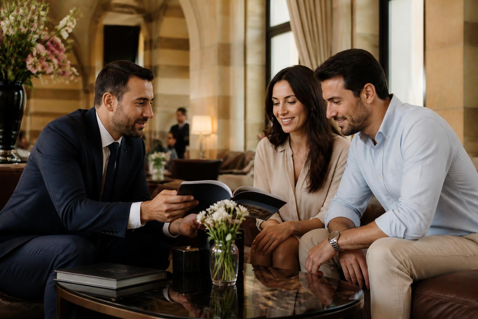 A concierge reviewing a tailored Lebanon itinerary with guests